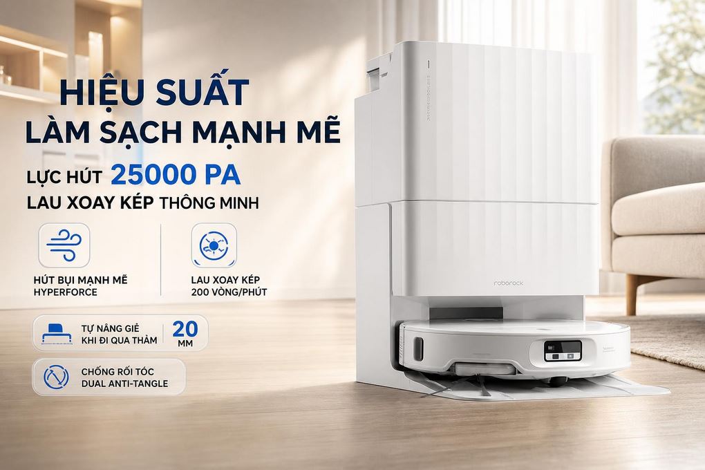 Robot hút bụi lau nhà Roborock Qrevo Edge 2 - Trắng - Hiệu suất làm sạch mạnh mẽ với lực hút 25000 Pa và lau xoay kép thông minh