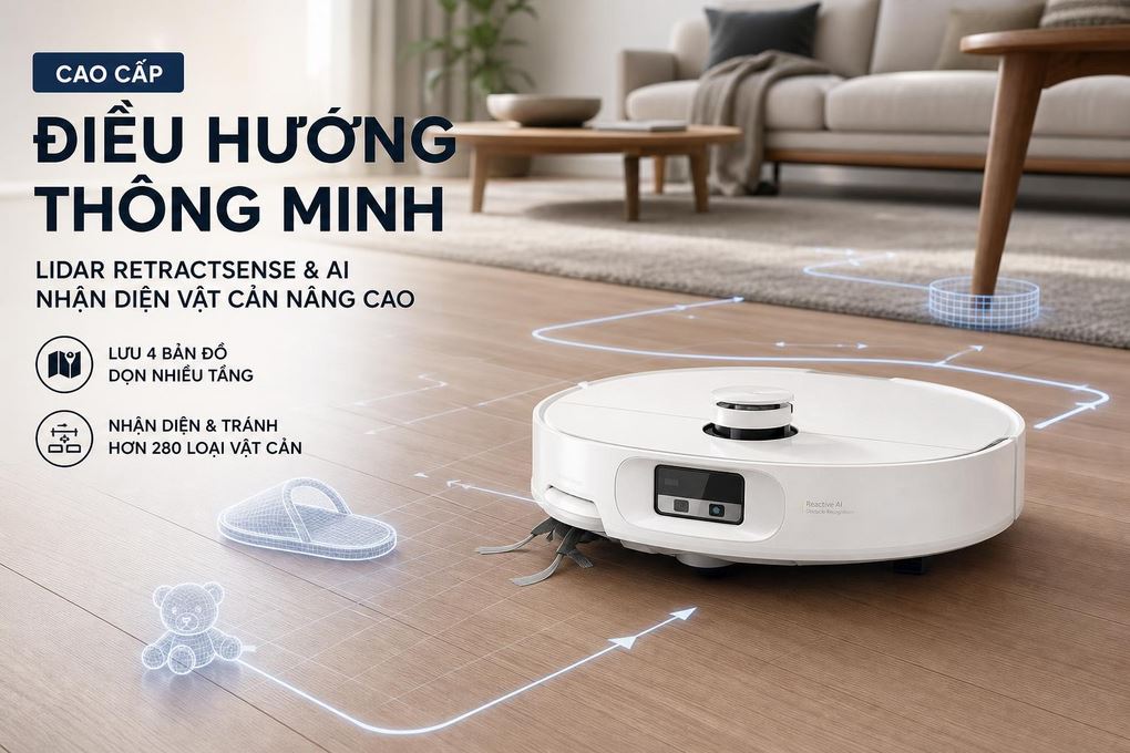 Robot hút bụi lau nhà Roborock Qrevo Edge 2 - Trắng - Điều hướng thông minh với LiDAR RetractSense và AI nhận diện vật cản nâng cao