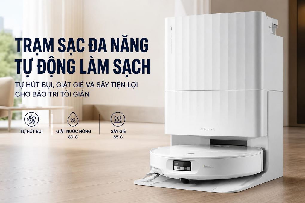 Robot hút bụi lau nhà Roborock Qrevo Edge 2 - Trắng - Trạm sạc đa năng tự động hút bụi, giặt giẻ và sấy tiện lợi cho bảo trì tối giản