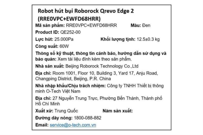 Robot hút bụi lau nhà Roborock Qrevo Edge 2 - Đen Màu Đen