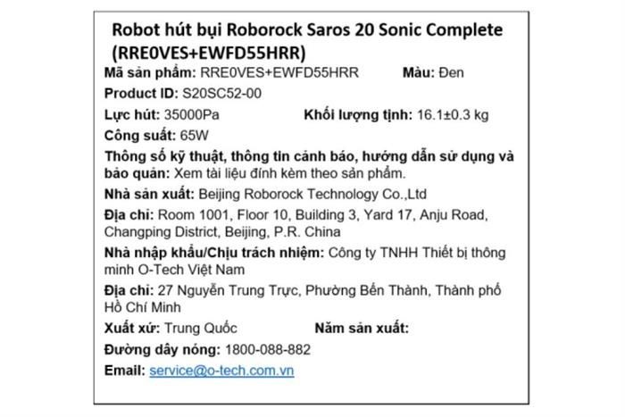 Robot hút bụi lau nhà Roborock Saros 20 Sonic Complete - Đen Màu Trắng