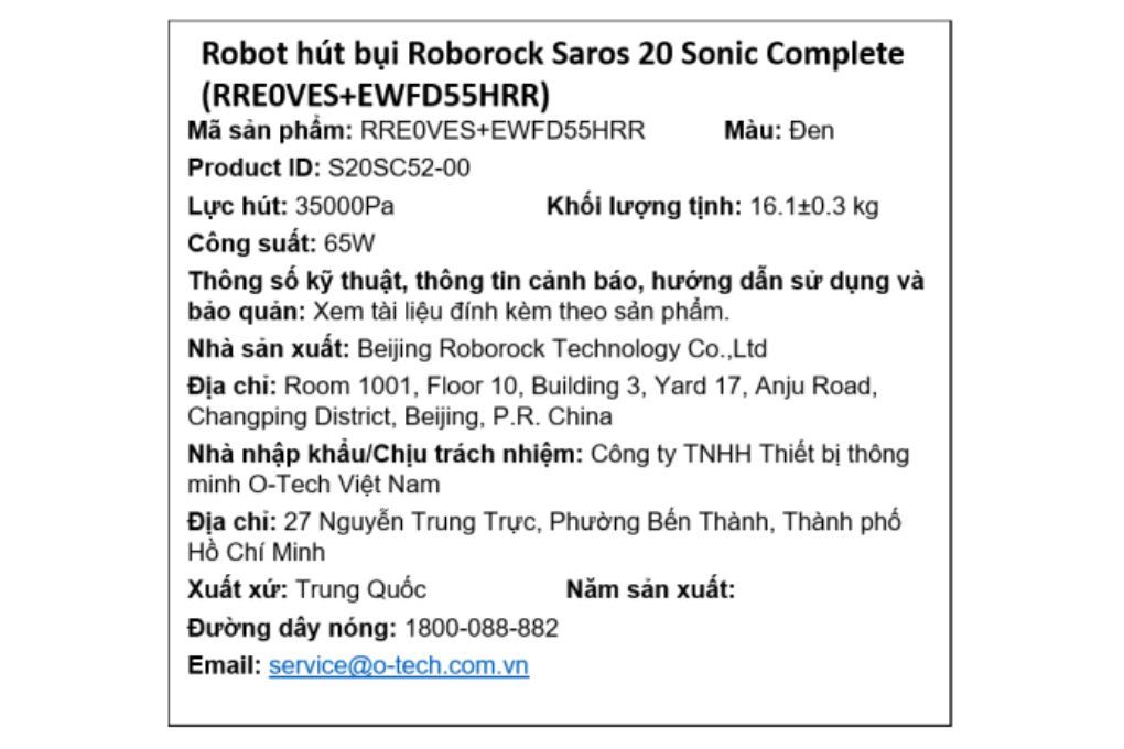 Robot hút bụi lau nhà Roborock Saros 20 Sonic Complete - Đen Màu Đen