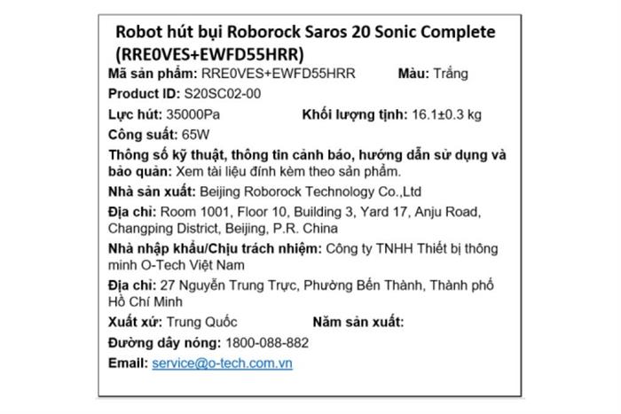 Robot hút bụi lau nhà Roborock Saros 20 Sonic Complete - Trắng Màu Trắng