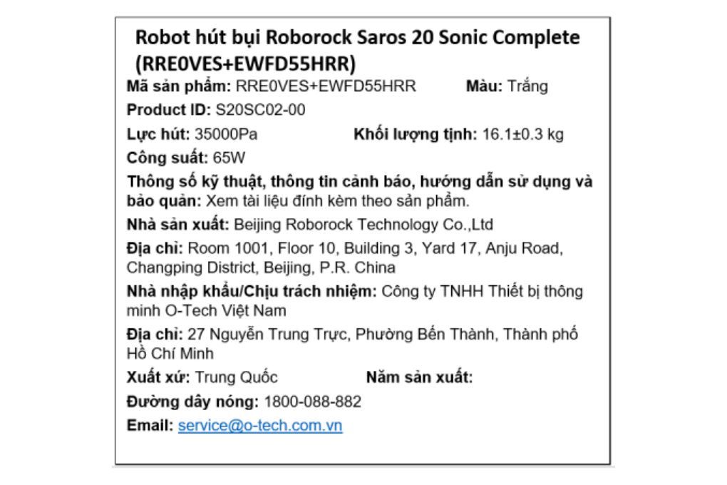 Robot hút bụi lau nhà Roborock Saros 20 Sonic Complete - Trắng Màu Trắng