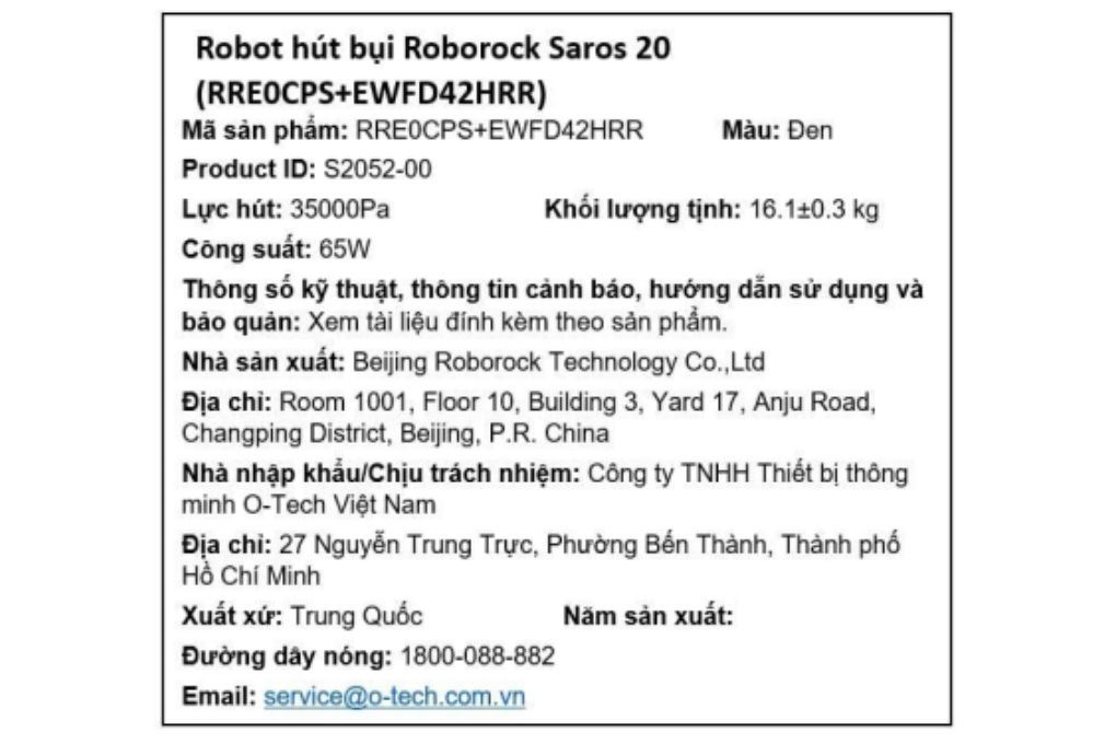 Robot hút bụi lau nhà Roborock Saros 20 Màu Đen