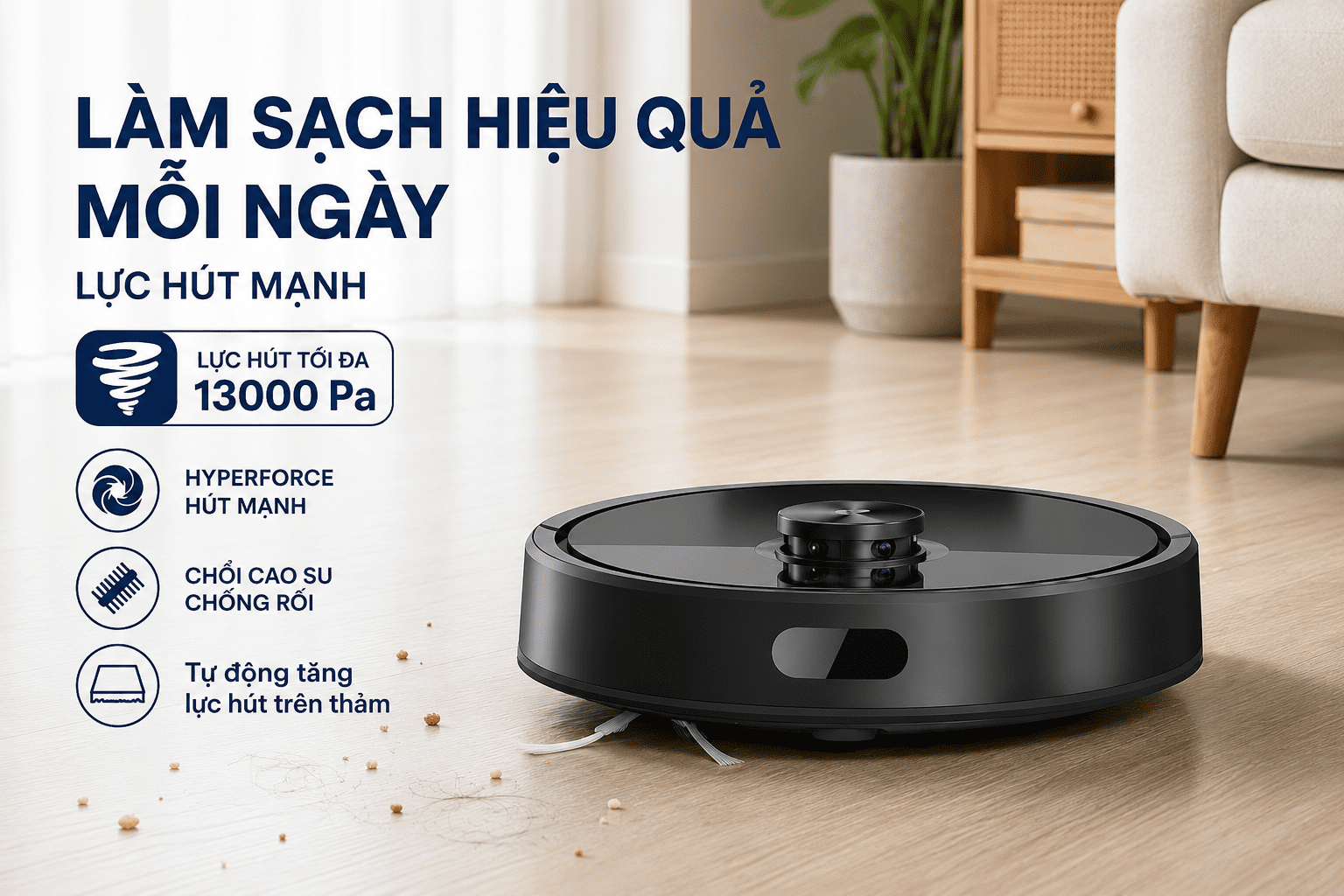 Robot hút bụi lau nhà Roborock Q7 Pro Max - Làm sạch hiệu quả với lực hút mạnh và chổi lông cao su