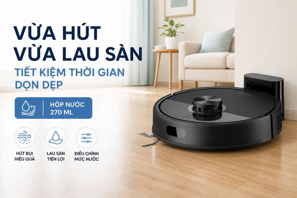 Robot hút bụi lau nhà Roborock Q7 Pro Max - Tính năng vừa hút vừa lau, tiết kiệm thời gian dọn dẹp