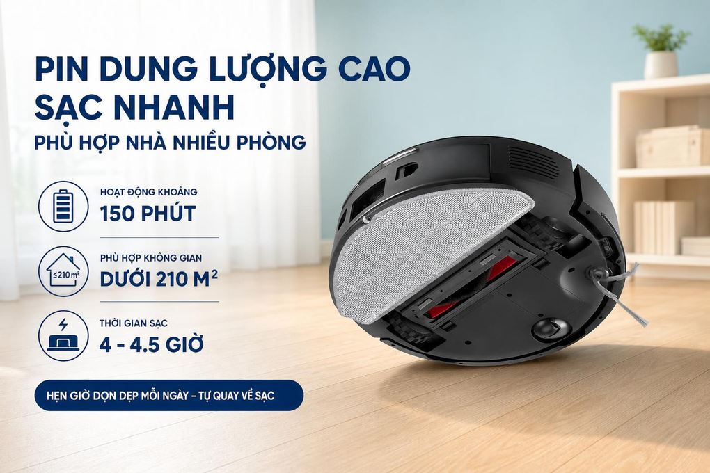 Robot hút bụi lau nhà Roborock Q7 Pro Max - Pin dung lượng cao, sạc nhanh, phù hợp nhà nhiều phòng