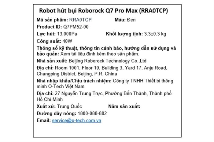 Robot hút bụi lau nhà Roborock Q7 Pro Max Màu Đen