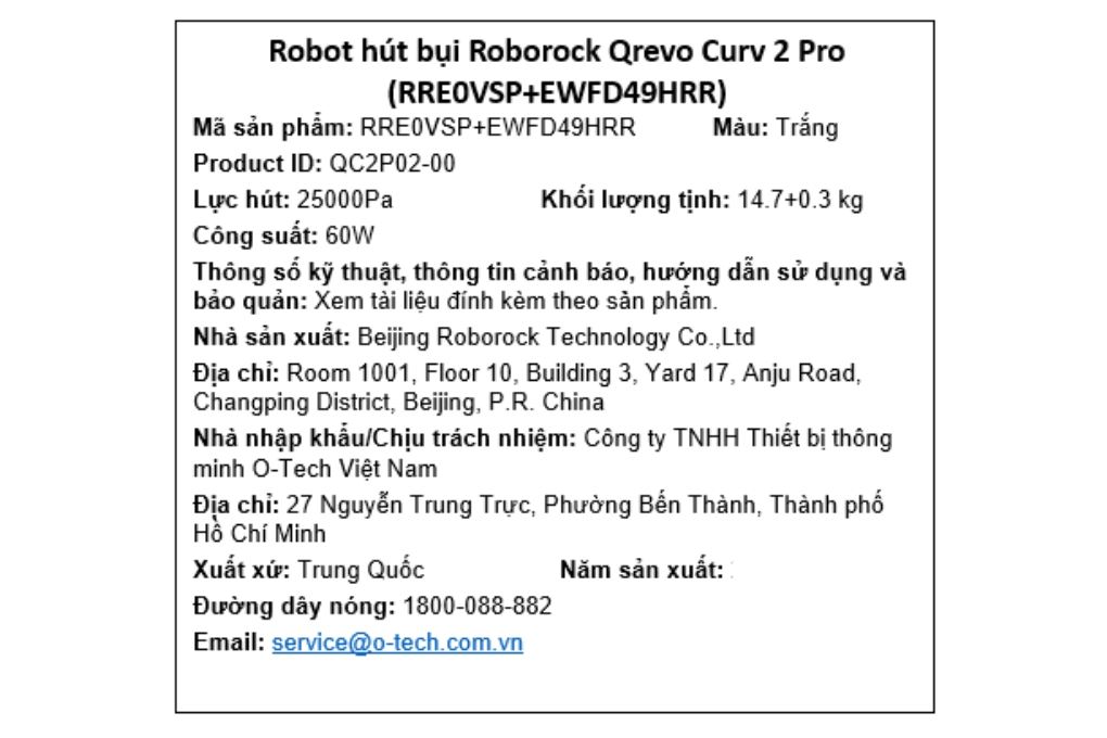 Robot hút bụi lau nhà Roborock Qrevo Curv 2 Pro Màu Trắng