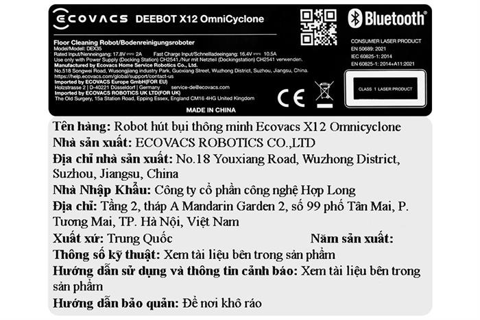 Robot hút bụi lau nhà Ecovacs X12 OMNICYCLONE Màu Đen