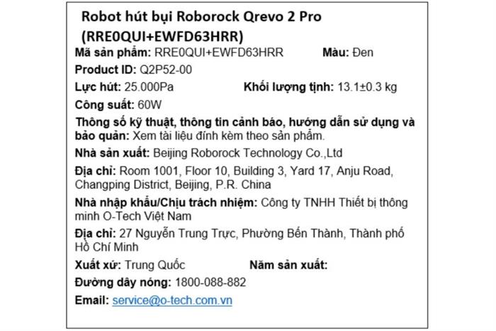 Robot hút bụi lau nhà Roborock Qrevo 2 Pro - Đen Màu Trắng