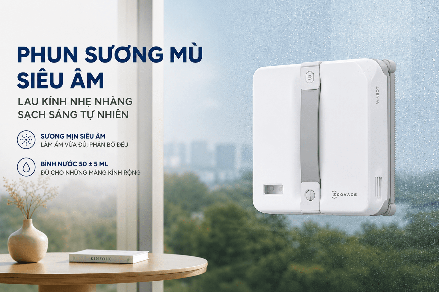 Robot lau kính Ecovacs Winbot Mini 2 Màu Trắng