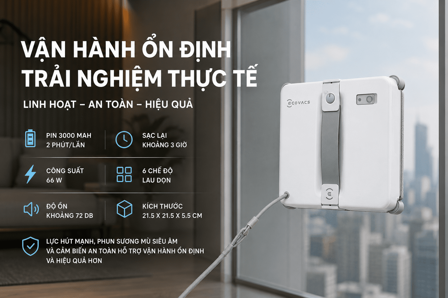 Robot lau kính Ecovacs Winbot Mini 2 Màu Trắng