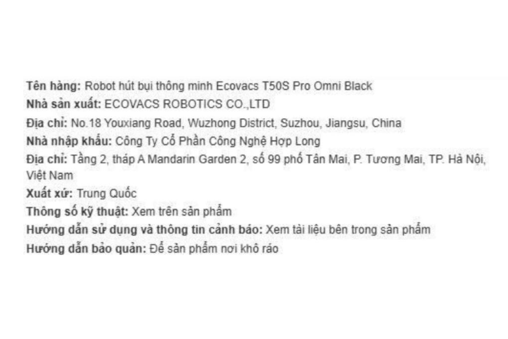 Robot hút bụi lau nhà Ecovacs T50S Pro Omni Đen Màu Đen