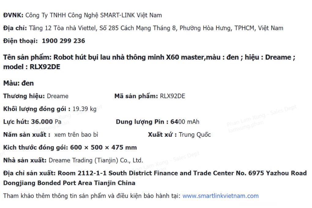 Robot hút bụi lau nhà Dreame X60 Master Màu Trắng
