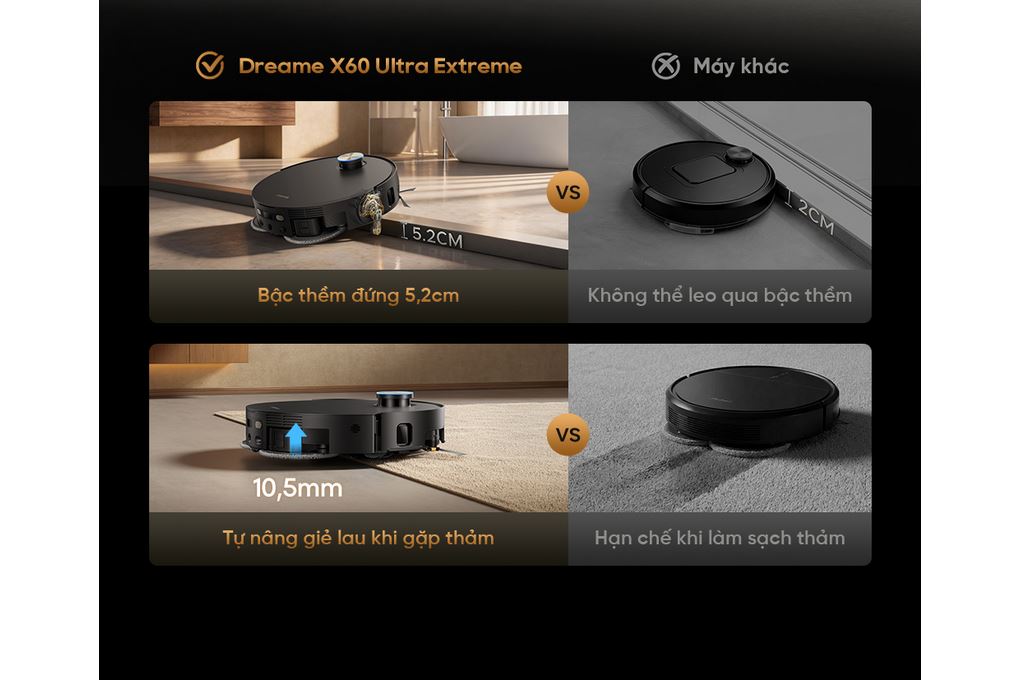 Robot hút bụi lau nhà Dreame X60 Ultra Extreme Đen Màu Đen