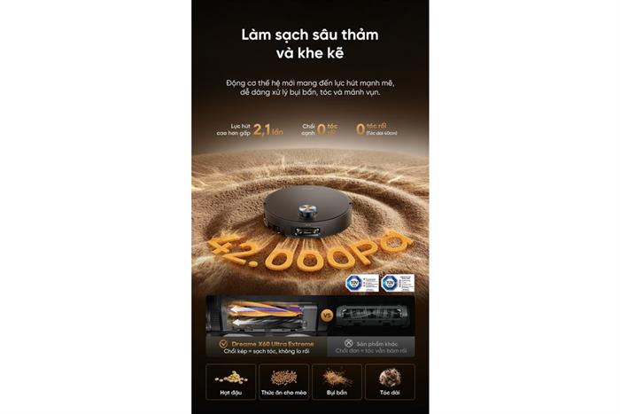 Robot hút bụi lau nhà Dreame X60 Ultra Extreme Đen Màu Đen
