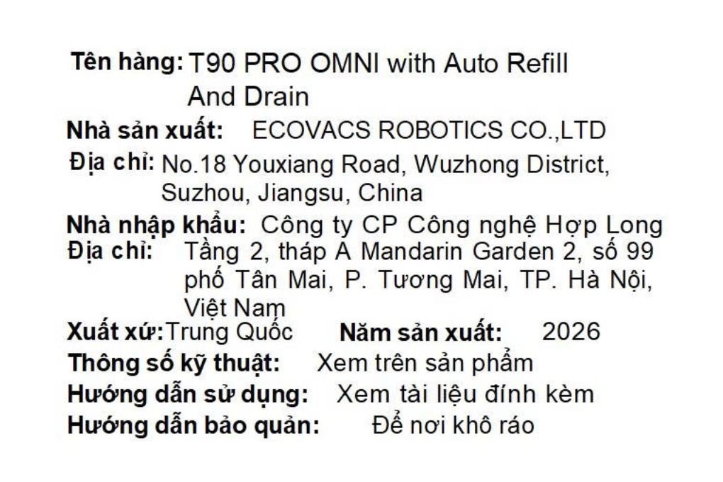 Robot hút bụi lau nhà Ecovacs T90 Pro Omni Màu Trắng