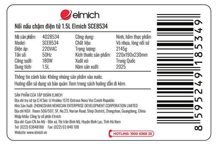 Nồi nấu chậm Elmich 1.5 lít SCE8534 Màu Trắng