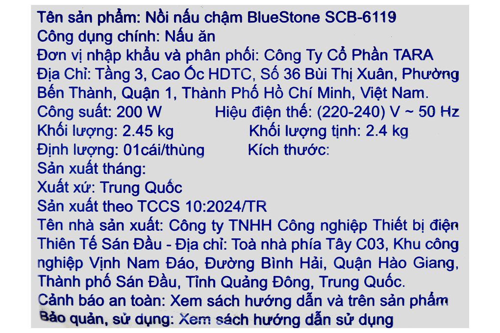 Nồi nấu chậm BlueStone 1 lít SCB-6119 Màu Trắng