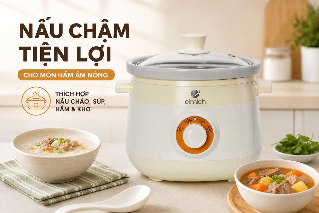 Nồi nấu chậm Elmich 2 lít SCE-8525 Màu Màu be