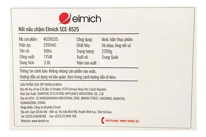 Nồi nấu chậm Elmich 2 lít SCE-8525 Màu Màu be