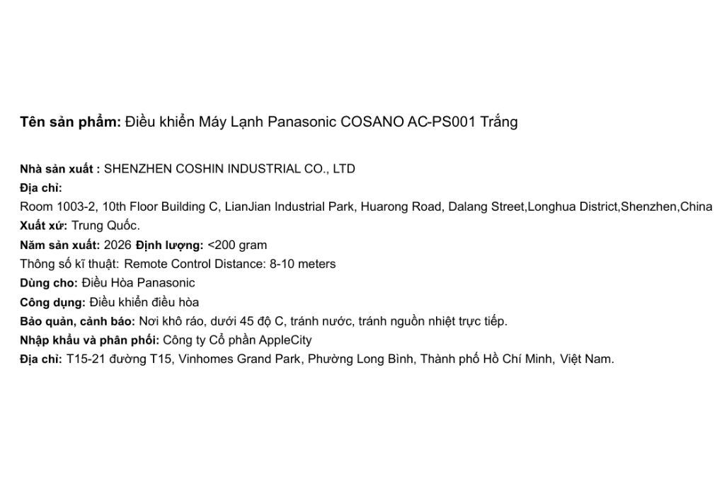 Điều khiển Máy Lạnh Panasonic COSANO AC-PS001 - 2
