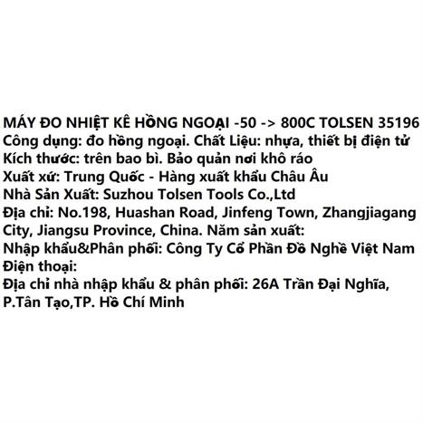 Máy đo nhiệt độ Tolsen 35196 Màu Đen - Vàng
