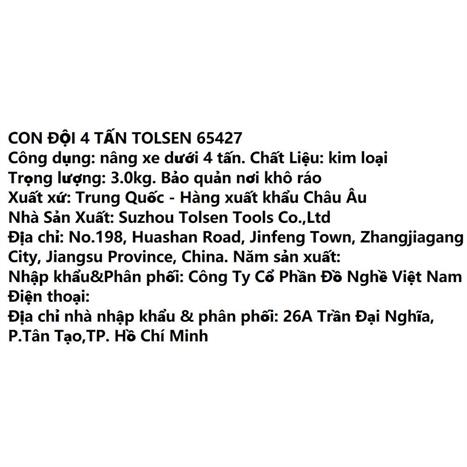 Con đội 4 tấn Tolsen 65427 Màu Đen - Vàng