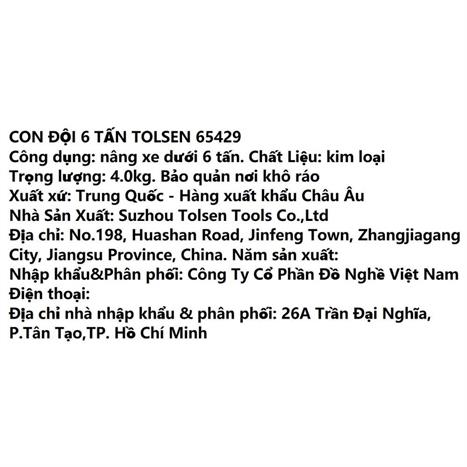 Con đội 6 tấn Tolsen 65429 Màu Đen - Vàng