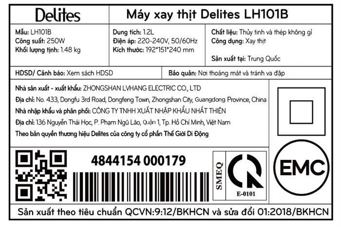 Máy xay thịt đa năng Delites LH101B 250W 1.2 lít Màu Xanh dương đậm