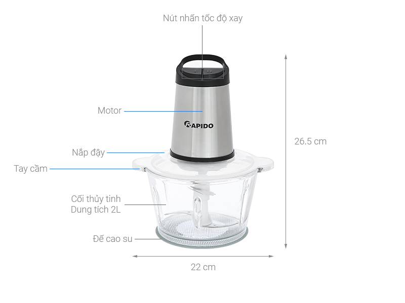 Máy xay thịt đa năng Rapido RMC-300 2 lít