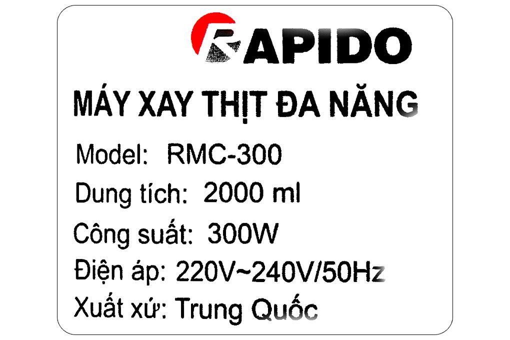 Máy xay thịt đa năng Rapido RMC-300 2 lít Màu Bạc Inox