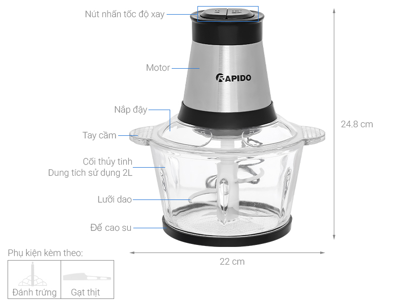 Máy xay thịt đa năng Rapido RMC-300D4 2 lít