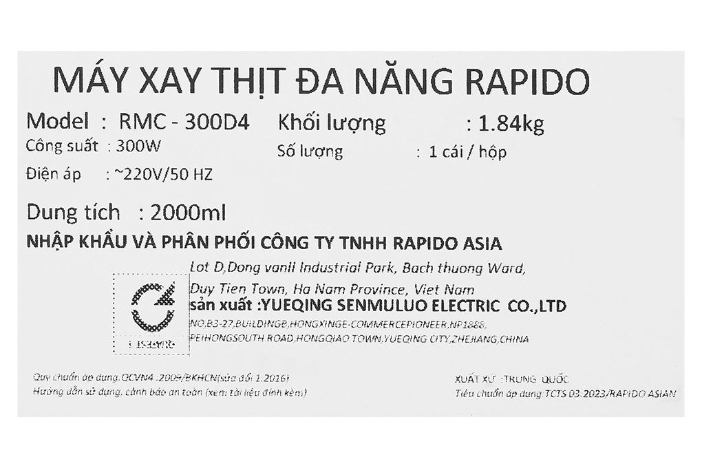 Máy xay thịt đa năng Rapido RMC-300D4 2 lít Màu Bạc Inox