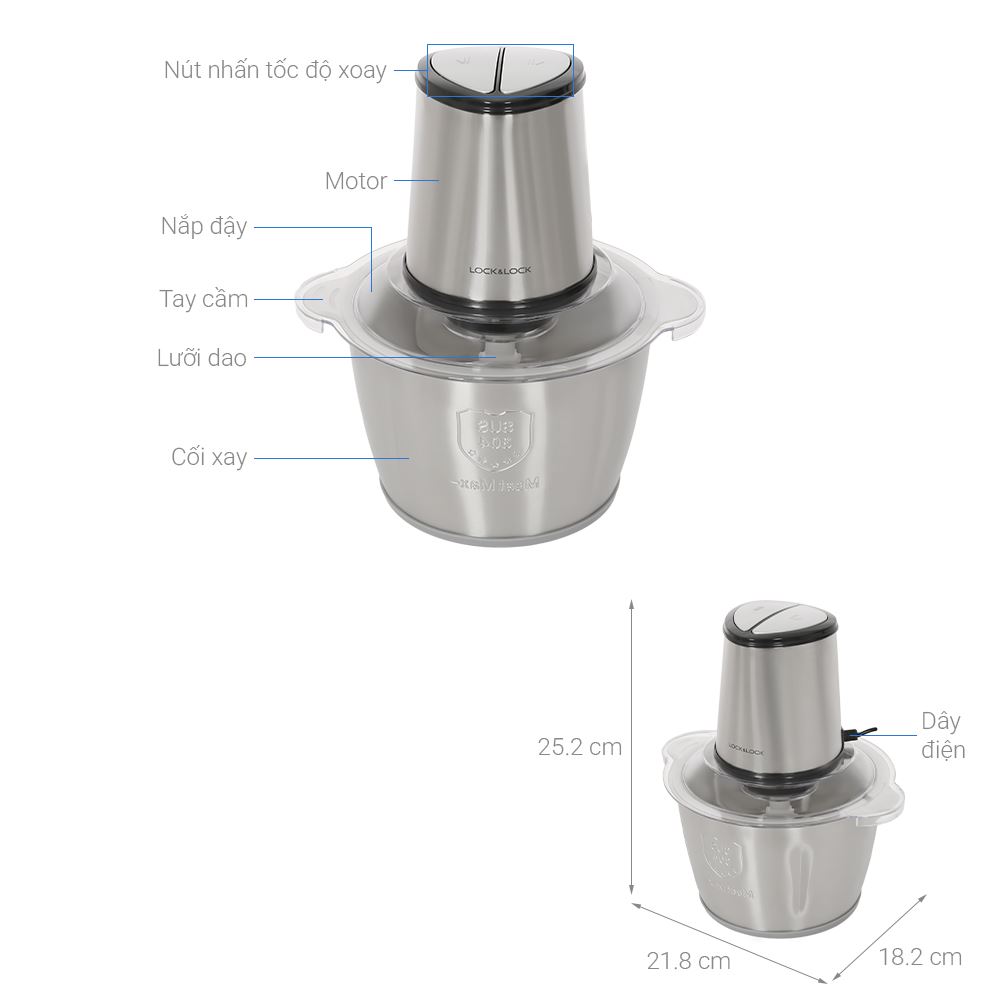 Máy xay thịt Lock&Lock EJM172 300W 2 lít Màu Trắng - Xám