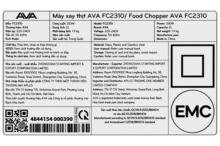 Máy xay thịt đa năng AVA FC2310 Màu Đen
