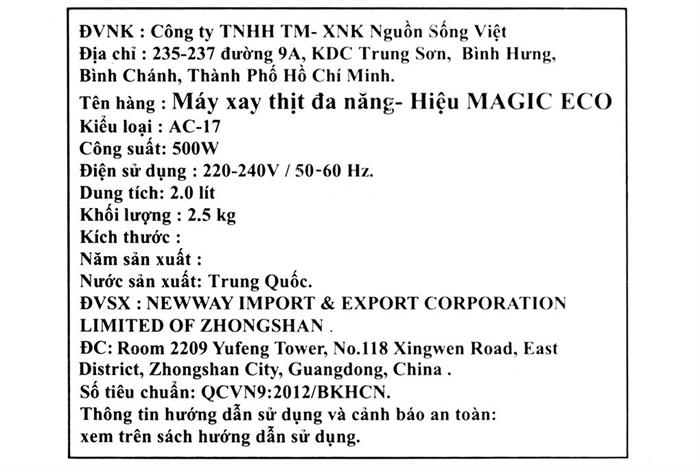 Máy xay thịt đa năng Magic Eco AC-17 500W 2 lít Màu Đen