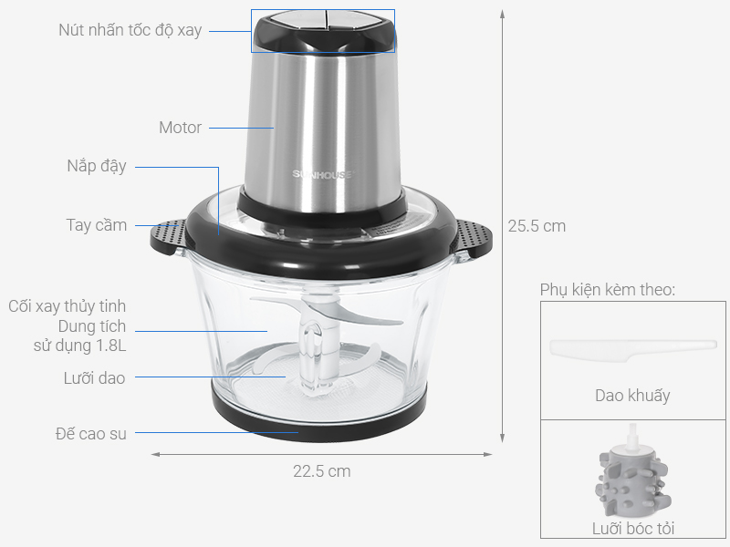 Máy xay thịt đa năng Sunhouse SHD5405 350W 1.8 lít