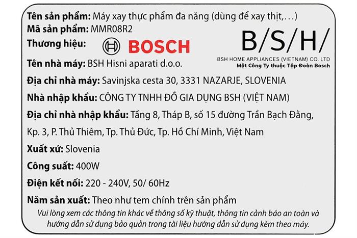 Máy xay thịt đa năng Bosch MMR08R2 400W 0.8 lít Màu Đỏ