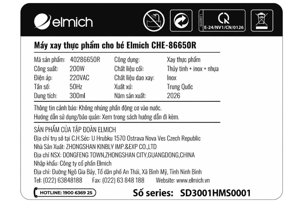 Máy xay thực phẩm Elmich CHE-8665OR 0.25 lít Màu Cam