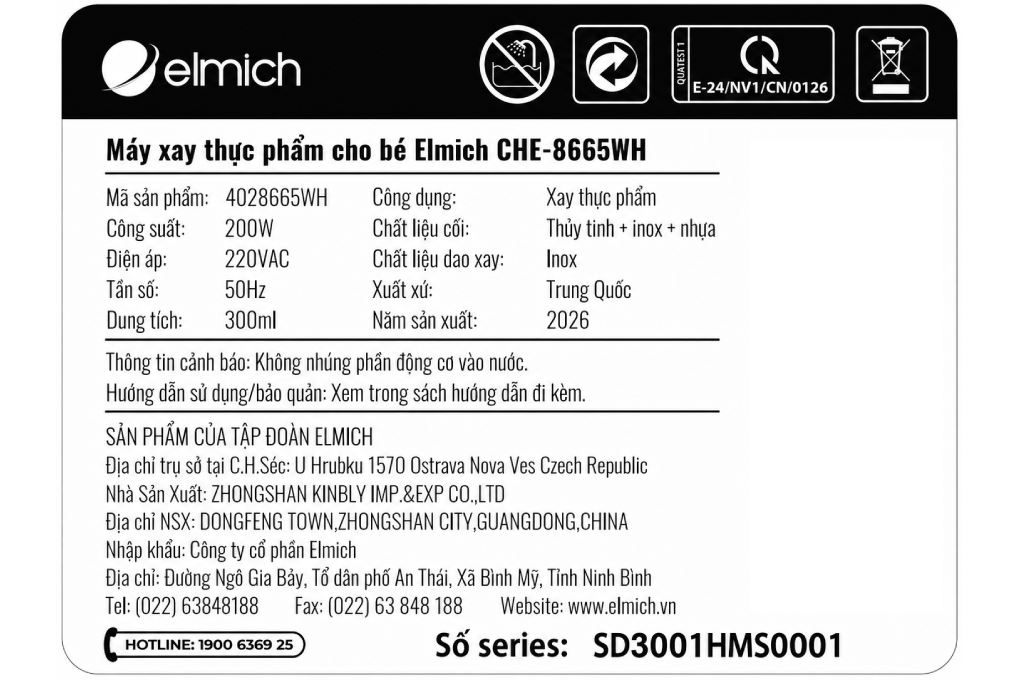 Máy xay thực phẩm Elmich CHE-8665W 0.25 lít Màu Trắng