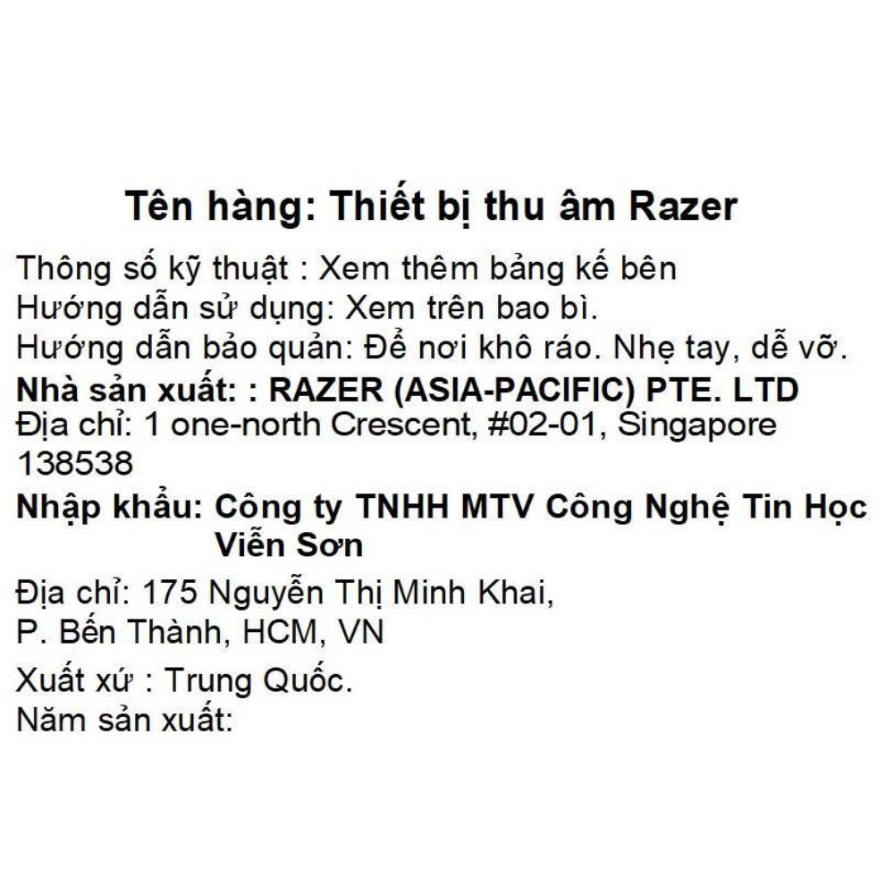 Micro thu âm RAZER Seiren V3 Chroma - Đen Màu Đen