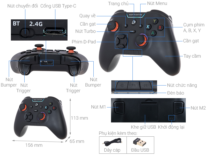 Tay cầm chơi game Dareu Đen H105