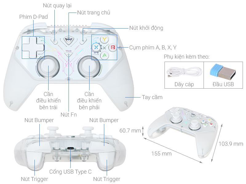 Tay cầm chơi game Machenike Trắng G3s