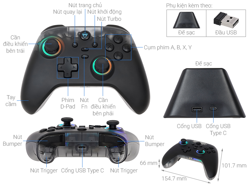 Tay cầm chơi game Machenike Đen G3 V2