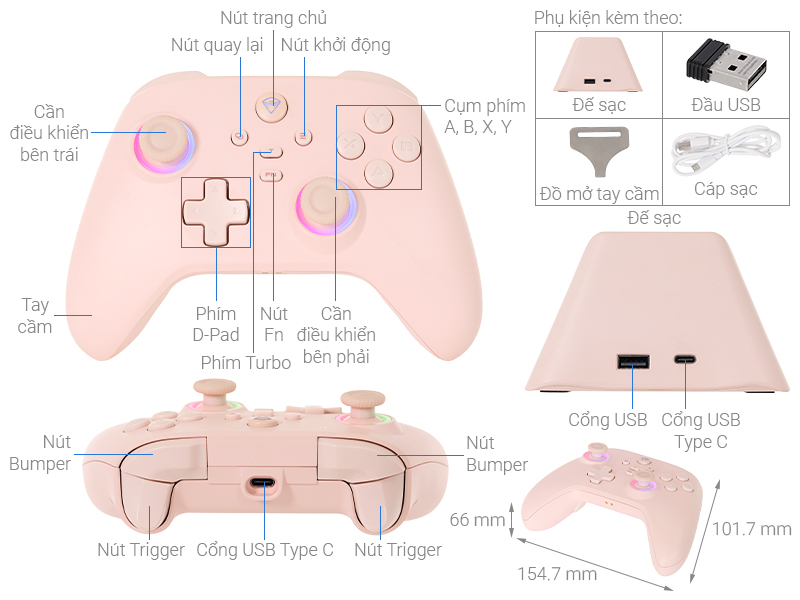 Tay cầm chơi game Machenike Hồng G3 V2 Pro