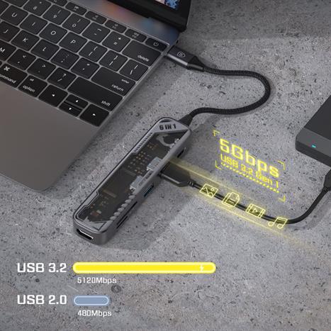 Hub chuyển đổi Type C 6 in 1 MicroPack Expand 6 MDC N6T Màu Xám