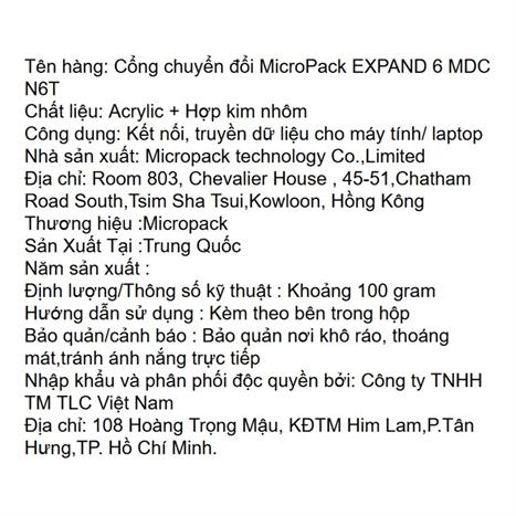 Hub chuyển đổi Type C 6 in 1 MicroPack Expand 6 MDC N6T Màu Xám